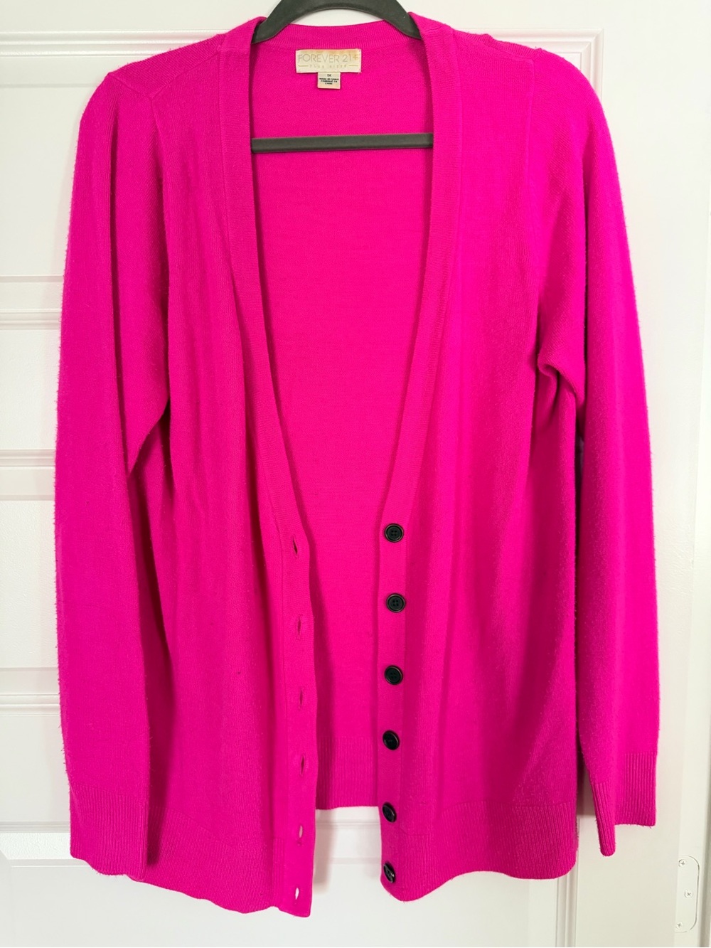 Forever 21 Pink Open Cardigan Sweater - Bright Pink Button Front